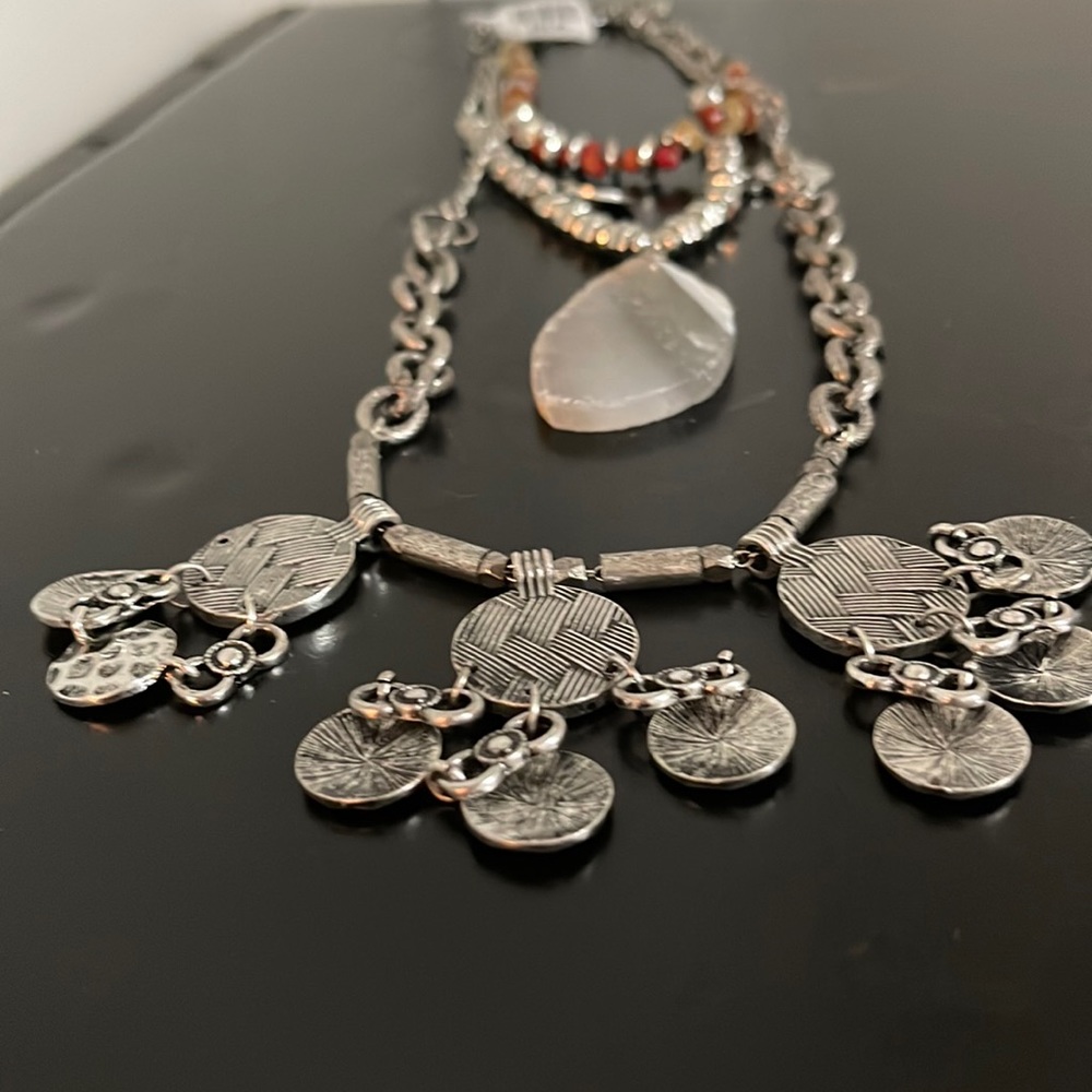 Long silver necklace with red beads! Very pretty!